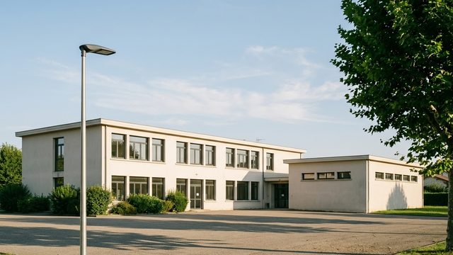 Groupe scolaire communal et son gymnase.